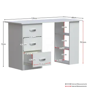 Vida Designs Mason White Computer Desk With Shelves and 3 Drawers