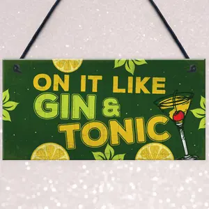 Red Ocean Handmade Hanging Plaque Gift For Gin Lovers Funny Gin And Tonic Home Bar Sign Keepsake Friendship Gift