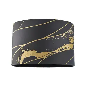 Designer Black Cotton Fabric Lamp Shade with Gold Foil Lines and Waves Decor