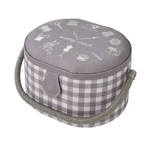 Medium Oval Sewing Basket Sewing O'Clock Check 20 x 24.5 x 15cm - Sewing Online GA1125M