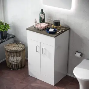 Nes Home 500mm White Vanity Unit Cabinet With Oak Countertop