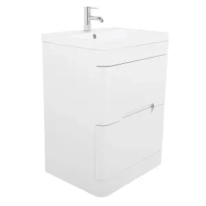 Rinse Bathrooms 600mm Gloss White Wall Hung Vanity Unit with Basin 2 Soft Close Drawers Bathroom Furniture