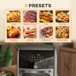 HOMCOM 12L Air Fryer Oven with 8 Preset Modes Rapid Air Circulation 1800W Grey