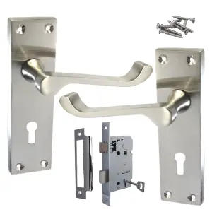 Door Handles Victorian Scroll Lever Lock - Satin Pack 150 x 40mm