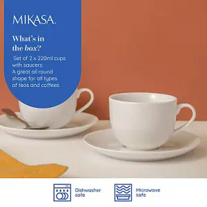 Mikasa Chalk Set of 2 220ml Teacups & Saucers