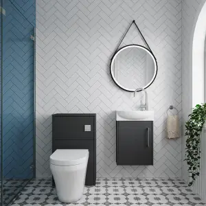 Power Cloakroom Bundle - Left Wall Hung Vanity Unit, Concealed Cistern WC Unit, Toilet & Tap, 440mm - Graphite/Chrome - Balterley