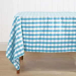 Homescapes Blue Block Check Cotton Gingham Tablecloth 137 x 228 cm