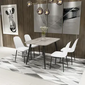 Core Products Aspen Grey Oak Effect 120cm Rectangular Dining Table with 4 White Plastic Duo Design Chairs