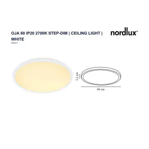 Nordlux Oja 60 2700K 3-Step Indoor Living Dining Bedroom Ceiling Light In White (Height) 3.2cm