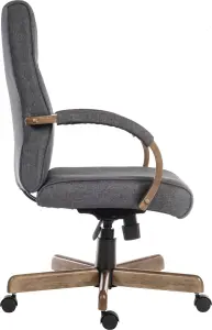 Grayson Executive Chair in grey fabric with driftwood arms and base