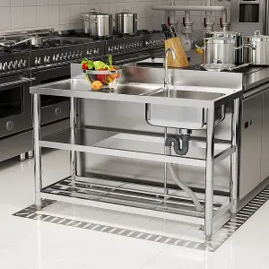 Left Hand Drainer Rectangle One Compartment Stainless Steel Sink with Shelves