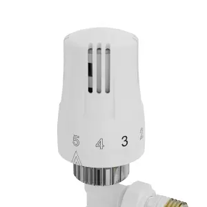 Right Radiators Angled White Thermostatic Radiator Valves 1/2"x15mm TRV & Lockshield One Pair