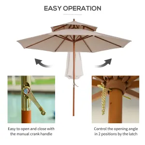 Outsunny Garden Wood Patio Parasol Sun Shade Outdoor Umbrella Canopy Beige