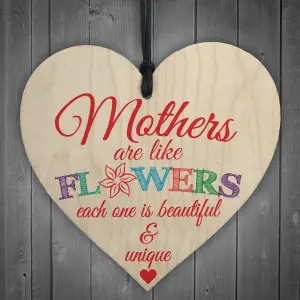 Red Ocean Mothers Are Like Flowers Wooden Hanging Heart Plaque