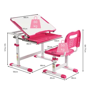 COSTWAY Kids Desk & Chair Set Adjustable Study Table with Tilting Tabletop