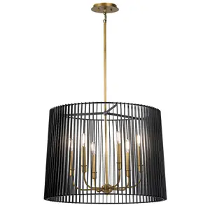 Luminosa Kichler Linara Wire Frame Pendant Ceiling Light Black & Natural Brass