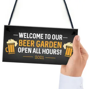 Red Ocean Garden Welcome Sign Novelty Home Bar Sign Garden Decor Hanging Signs Gifts For Him