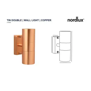 Nordlux Tin Double Outdoor Patio Terrace Garden Wall Light In Copper (Height) 17cm