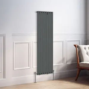 Right Radiators 1600x472mm Vertical Single Oval Column Designer Radiator Anthracite