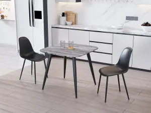 Core Products Aspen Grey Oak Effect 80cm Square Dining Table with 2 Black Plastic Curve Design Chairs