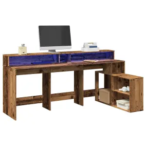 Berkfield Desk with LED Lights Old Wood 200x104x91 cm Engineered Wood