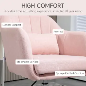 HOMCOM Stylish Retro Linen Swivel Tub Chair Steel Frame Cushion Seat Pink