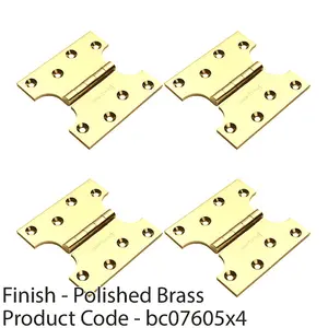 4 PACK - PAIR 102 x 102 x 4mm Parliament Hinge - Polished Brass Internal Door