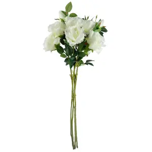 Pack of 6 x 80cm Artificial White Rose Stem - 3 flowers