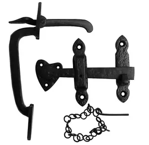 Traditional Thumb Latch Set Black Antique Iron Gate, Shed & Door Latch