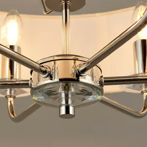 Multi Light Ceiling Pendant 6 Bulb NICKEL & WHITE Chandelier Large Shade Lamp