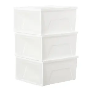 Stackable Plastic Shoe Box Shoe Storage 3Pcs in White