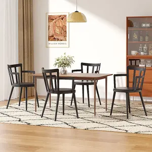 4 Pcs Black PP Dining Chairs PU Leather Padded with Armrest