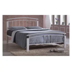 White Metal & White Beech Bed Frame - Single 3ft