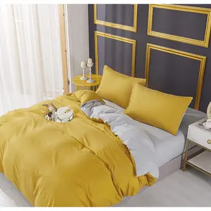 Microfiber Solid Colour Duvet Cover Set with Pillowcases Mustard/Grey / Double - 2 Standard Pillowcases