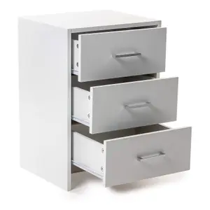 Chest of 3 Drawers White Bedside Table Metal Handles and Runner