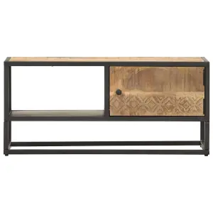 Berkfield TV Cabinet with Carved Door 90x30x40 cm Rough Mango Wood