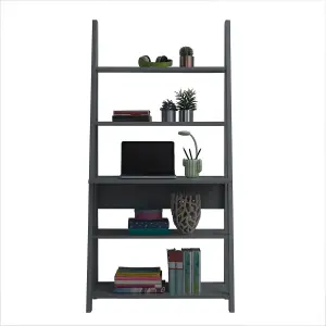 Riva Retro Ladder Bookcase Desk Shelving Shelf Unit 5 Tier Dark Grey