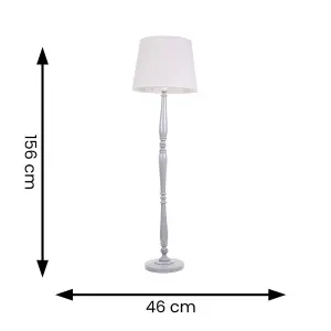 ValueLights Victoria Traditional Grey Wood Candlestick Floor Lamp with White Tapered Shade