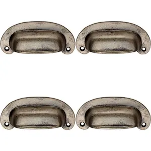 4x Oval Plate Cabinet Cup Handle 106 x 44.5mm 87mm Fixing Centres Pewter