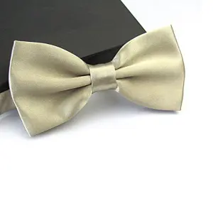 Beige Satin Polyester Bow Tie for Casual & Formal Wear, Wedding Party Accessory