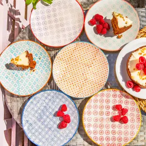 Nicola Spring - Hand-Printed Side Plates - 18cm - 6 Colours - Pack of 6