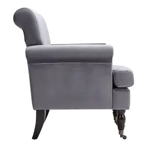 Contemporary Grey Velvet Upholstered Recliner Chair Armchair with Wood Legs and Front Casters