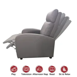 WestWood Luxury PU Leather Modern Push Back Reclining Armchair Lounge Padded Seater Grey