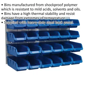 Durable 24 Blue Plastic Storage Bins with Wall Panel for Efficient Organization