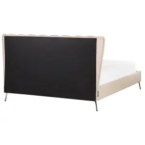 Velvet EU King Size Bed with USB Port Beige MIRIBEL