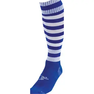 JUNIOR Size 3-6 Hooped Stripe Football Socks - ROYAL BLUE/WHITE Contoured Ankle