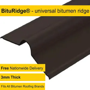 Universal 3mm Brown Bitumen Roofing Ridge Verge - BituRidge Plus - 900mm Fits All Brands Of Corrugated Bitumen Roofing Sheets