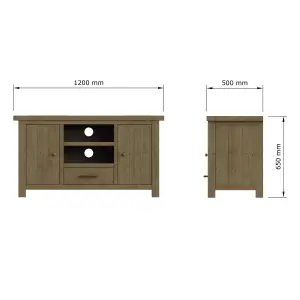 2 Door 1 Drawer Large TV Unit Solid Reclaimed Natural Pine