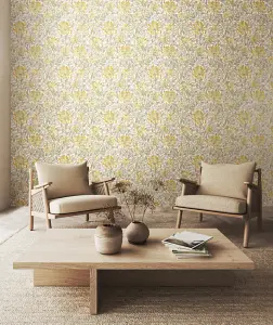 Hoopla Walls Honeysuckle Leaf Trail Warm Grey Smooth Matt Wallpaper