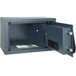 Safe - electronic with double bolt locking system, LED display, code and keys, 20 x 31 x 22 cm - black